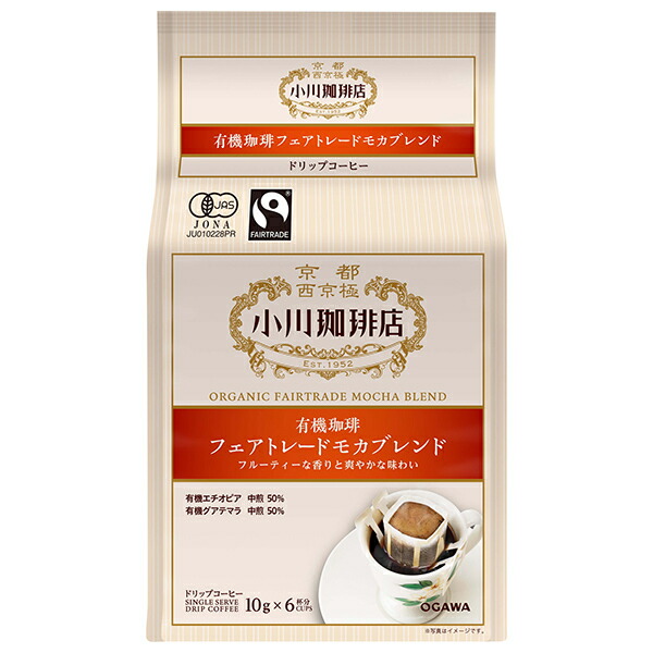 小川珈琲 有機珈琲 フェアトレードモカブレンド ドリップコーヒー 6杯分 60g(10g×6杯分)×6袋入×(2ケース)｜ 送料無料 嗜好品 コーヒー類 ドリップコーヒー