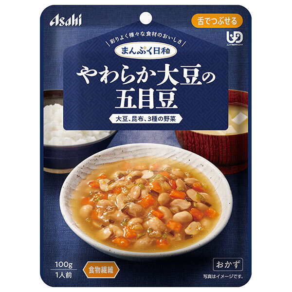 アサヒグループ食品 まんぷく日和 やわらか大豆の五目豆 100g×24袋入×(2ケース)｜ 送料無料 介護食 柔らかい 調理済 レトルト
