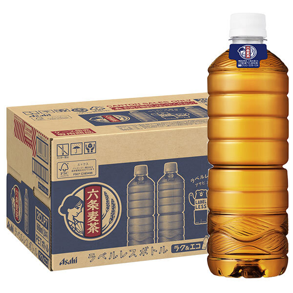 アサヒ飲料 六条麦茶 ラベルレスボトル 660mlペットボトル×24本入×(2ケース)｜ 送料無料 むぎ茶 麦茶 お茶 ノンカフェイン カフェインゼロ エコ