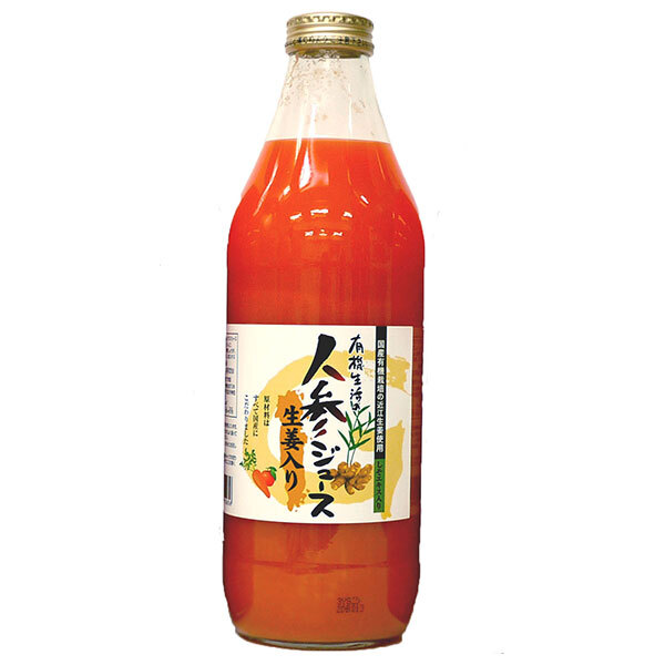 イー・有機生活 有機生活の人参ジュース 生姜入り 1000ml瓶×6本入×(2ケース)｜ 送料無料 野菜飲料 キャロット にんじん ビン 1L 1l しょうが