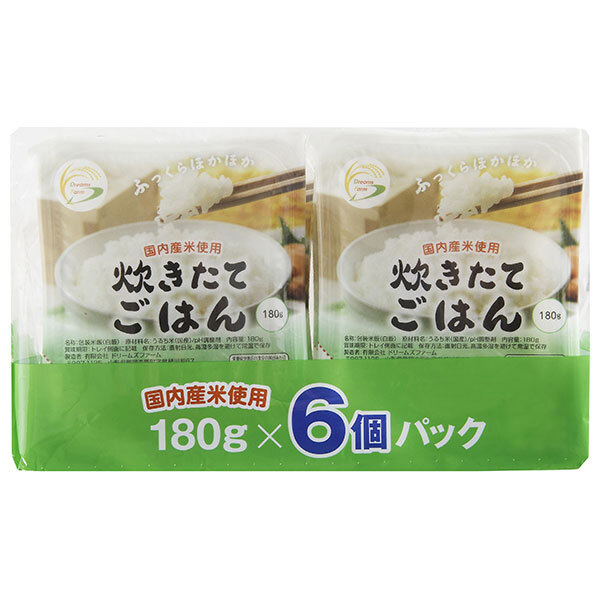 ドリームズファーム 炊きたてごはん (180g×6P)×6個入×(2ケース)｜ 送料無料 一般食品 レトルト食品 ご飯 国産