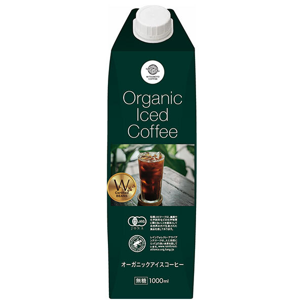 三本コーヒー オーガニックアイスコーヒー 無糖 1000ml紙パック×6本入×(2ケース)｜ 送料無料 珈琲 アイスコーヒー 無糖 紙パック 有機JAS規格