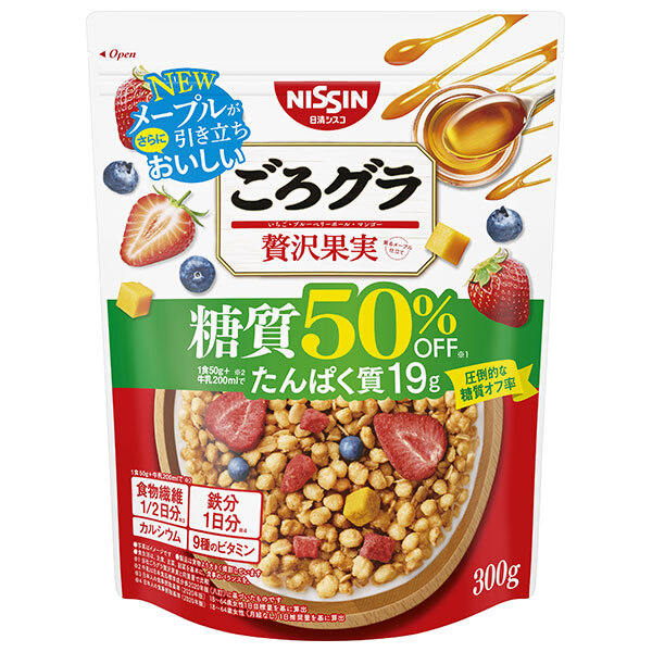日清シスコ ごろグラ 糖質50%オフ 贅沢果実 300g×8袋入 メーカー 問屋直送｜ 送料無料 グラノーラ シリアル フルーツ 朝食 糖質