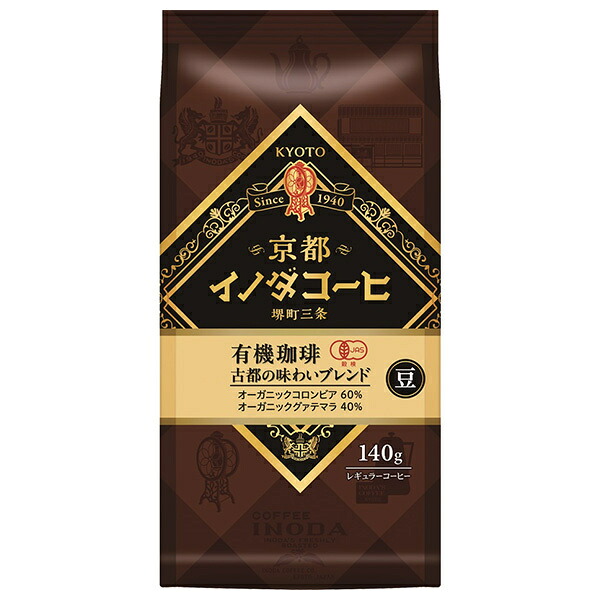 キーコーヒー 京都イノダコーヒ 有機珈琲古都の味わいブレンド(豆) 140g×6入×(2ケース)| 送料無料 レギュラー コーヒー 珈琲 ブレンド 豆 有機コーヒー|のぞみマーケット店