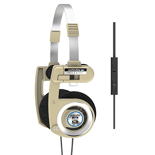 Koss Porta Pro 版 音楽的リズム ベージュ オンイヤーヘッドホン インラインマイクロホン 音の大きさ調節する タッチリモコン 捉え所のない持ちはこび容れもの付き添い人