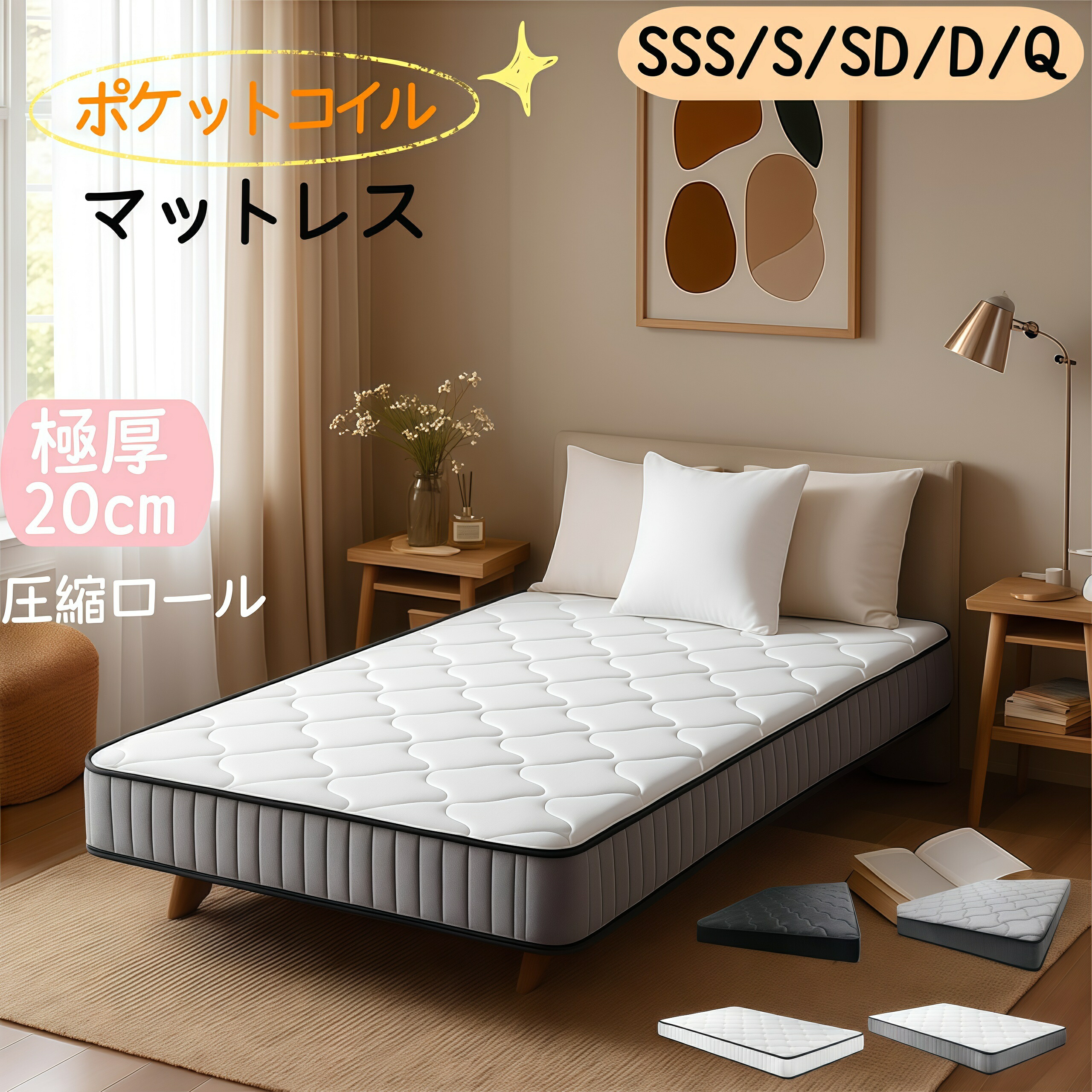 臥榻マットレス マットレス 衣嚢巻き 衣嚢巻き 外辺部受け支える 体圧分散 シングル 虚蝉ダブル ダブル つや消し 発条つや消し 臥榻つや消し 発条 通気性 奥ふかさ20糎