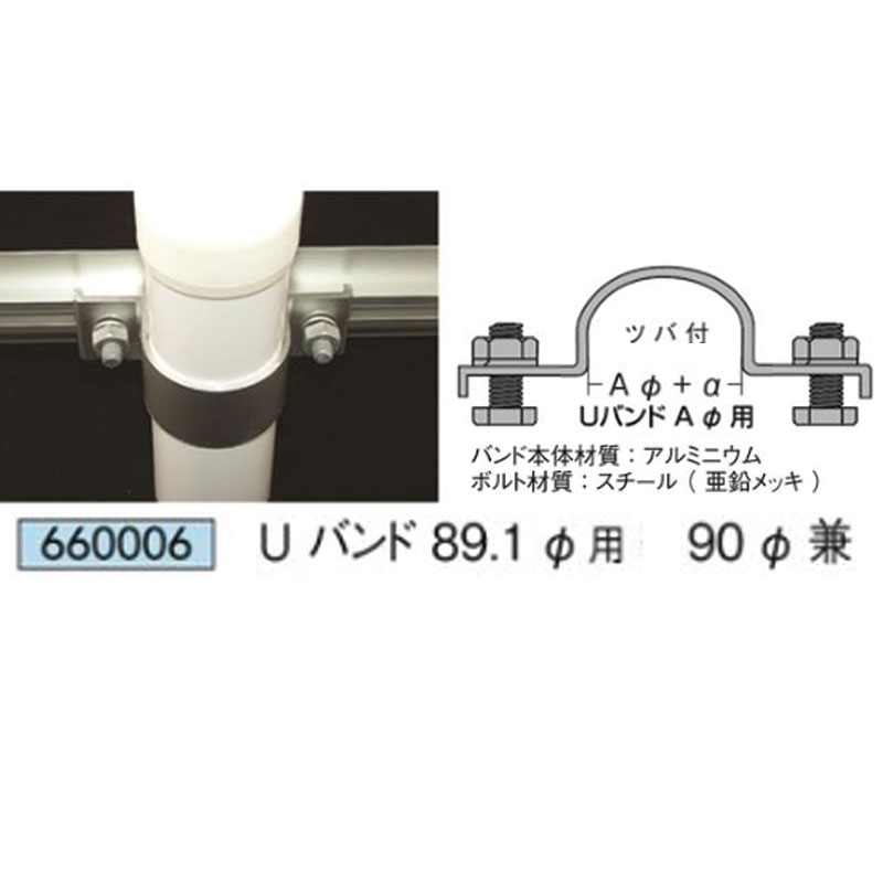 【楽天市場】Uバンド ボルト付89.1Φ用90Φ兼用1個アルミニウムアイメタル660006【代引不可】[法人/業者あてのみ]：NSDpaint ...