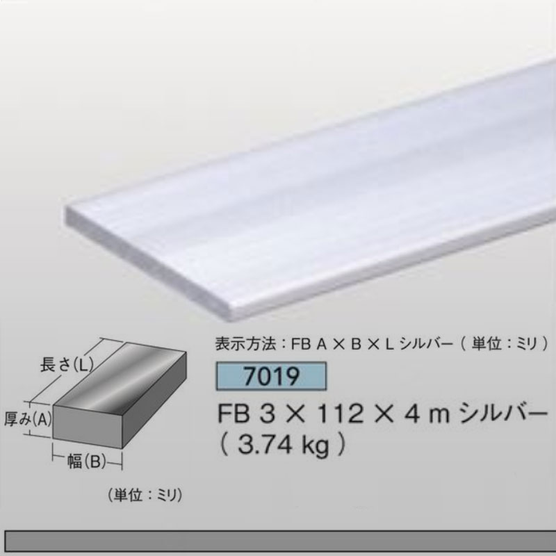 平角棒 FB3mm厚 112mm×4m3.74kg1本アルミニウム シルバーアイメタル7019 【代引不可】[法人/業者あてのみ]