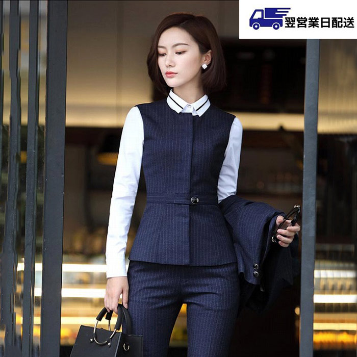 ストライプネイビー 卒業式スーツ レディース フォーマル リクルートスーツ ビジネススーツ 事務服 ストライプ 就活スーツ オフィス 制服 就活におすすめリクルートスーツ 卒業式スーツ ジャケット/ベスト/ズボン