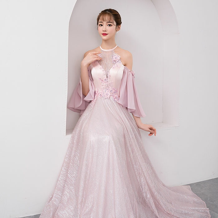 姫系 カラードレス 演奏会 パーティードレス バックレス 花嫁 ロングドレス Aラインドレス 結婚式 イブニングドレス 二次会 カクテルドレス 発表会 コンサート 披露宴