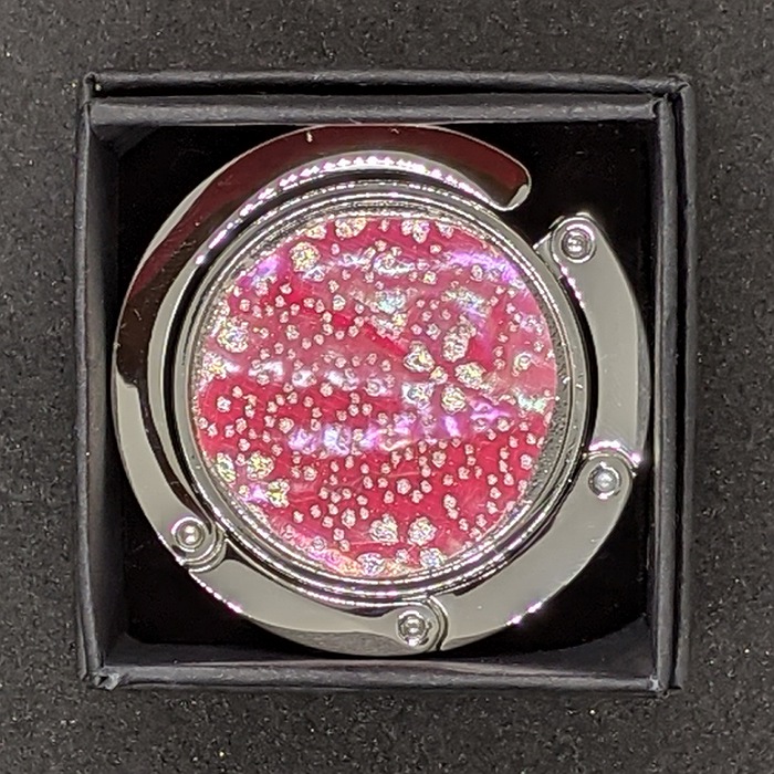 バッグハンガー 送料無料 京都 着物職人 手作り 本あわび薔薇色螺鈿 鮫唐草小紋 銀ダイヤ箔 お出かけ用 プレゼント 母の日 誕生日 プレゼント 一点もの 日本製 上品 和 クリスマスプレゼント デスク バッグフック ハンガー カバン掛け テーブル 便利グッズ バックハンガー