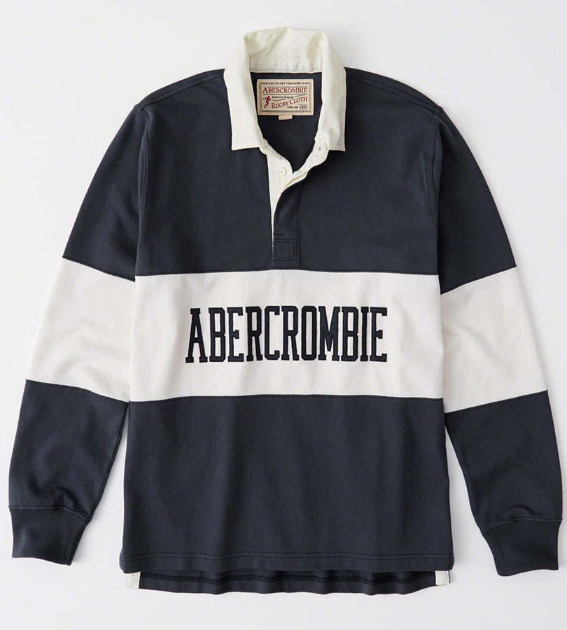 新版 Abercrombie Fitch 正規品 アバクロンビー フィッチ ロゴアップリケ ラグビーポロシャツ 長袖 Graphic Logo Rugby Polo メンズ Navy Stripe 新品 柔らかい Www Mbbsdds2k23 Org