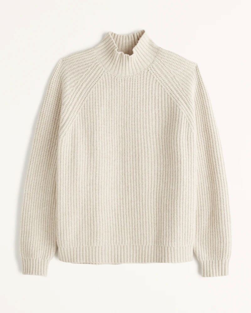 P5倍!!全商いもの6/4 20時~Abercrombie＆Fitch (アバクロンビー＆フィッチ) 大層らしい大いさ モックネック ティーシャツ  (oversized softAF mockneck sweater) メンズ (Cream) 新品