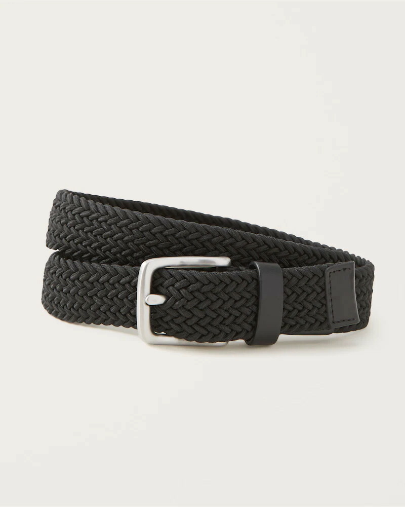 【P10倍!!要エントリー】Abercrombie＆Fitch (アバクロンビー＆フィッチ) 編み上げ メッシュ 伸縮 ゴルフ用 ベルト (Braided Golf Belt) メンズ (Black) 新品