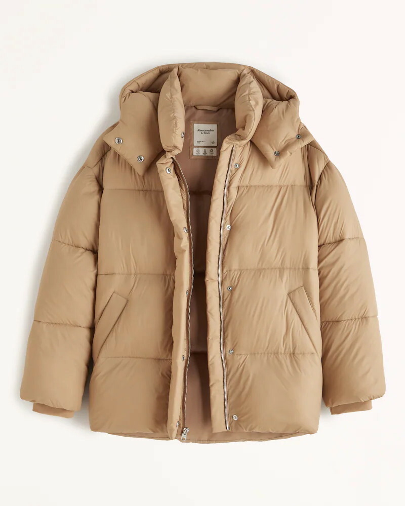 P5倍!!全商いもの6/4 20時~Abercrombie＆Fitch (アバクロンビー＆フィッチ) 定め事品 大層らしい大きさ パファージャケット  (Oversized Puffer Jacket) レディース (Beige) 新品