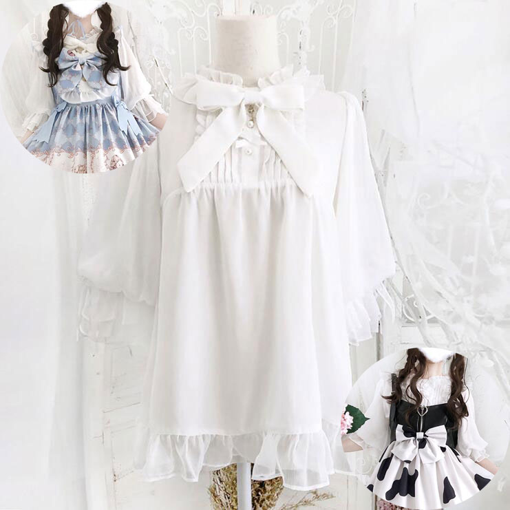 【送料無料】中袖 シフォンブラウス  チュール  フリル 甘ロリ 甘ロリータ ロリータブラウス ロリータシャツ 五分袖ブラウス
