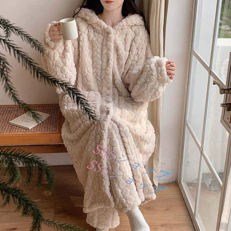 レディースルームウエア 可愛い もこもこ ふわふわ パジャマ オシャレ 帽付 きれいめ レディース フランネル 裏起毛 厚手 防寒 ルームウエア 部屋着 寝巻き ホテル用 自宅用 ルームウエア 部屋着 寝巻き 防寒対策 彼女 彼氏 夫婦 記念日♪