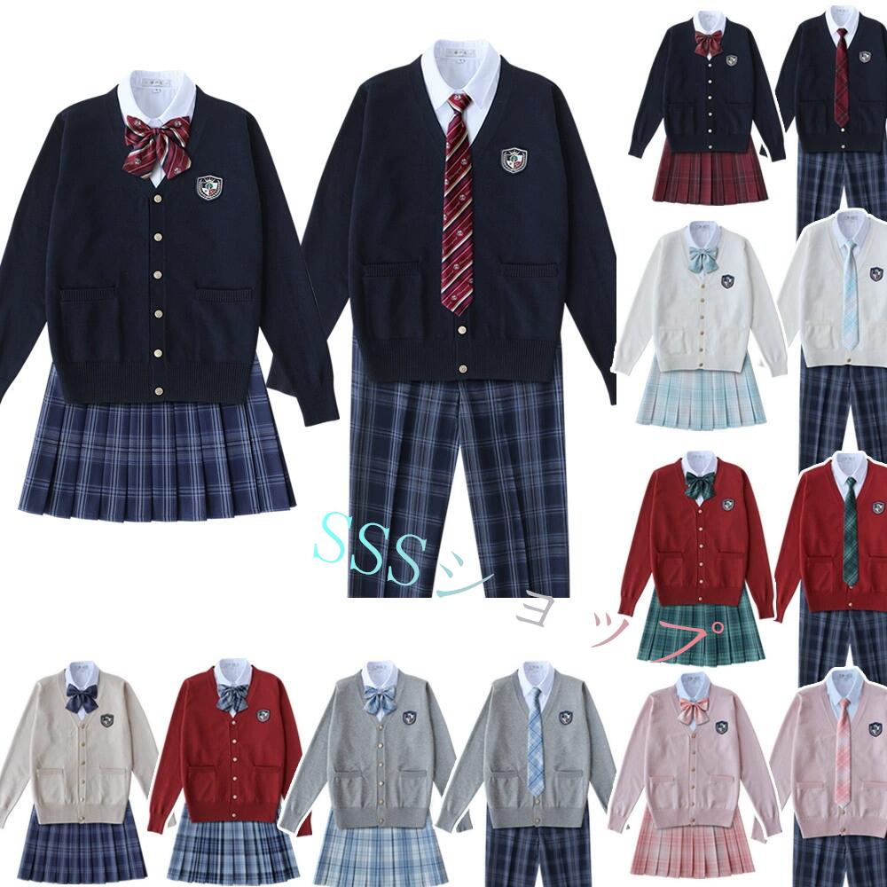 jk 制服 5点セット カーディガン　制服 リボン　チェック柄 プリーツスカート　女子 スカートセット 男子ズボンセット 入学 高校 中学 学生服　なんちゃって制服 女子高生スカート レディース 制服 セット 男子制服セット カップルセットXS-4XL