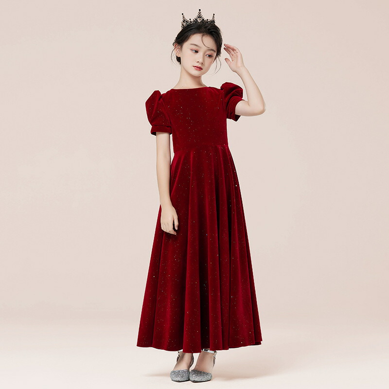 女の子 ドレス スカート 結婚式 フォーマル ドレス 二次会 花嫁 キッズドレス 子供服 パーティードレス Aラインドレス ワイレッド 子どもドレス 発表会 ピアノ パフスリーブ コンテスト コンクール お呼ばれ 七五三 記念撮影 神社 スタジオ 上品 クラシック 演奏 高級感