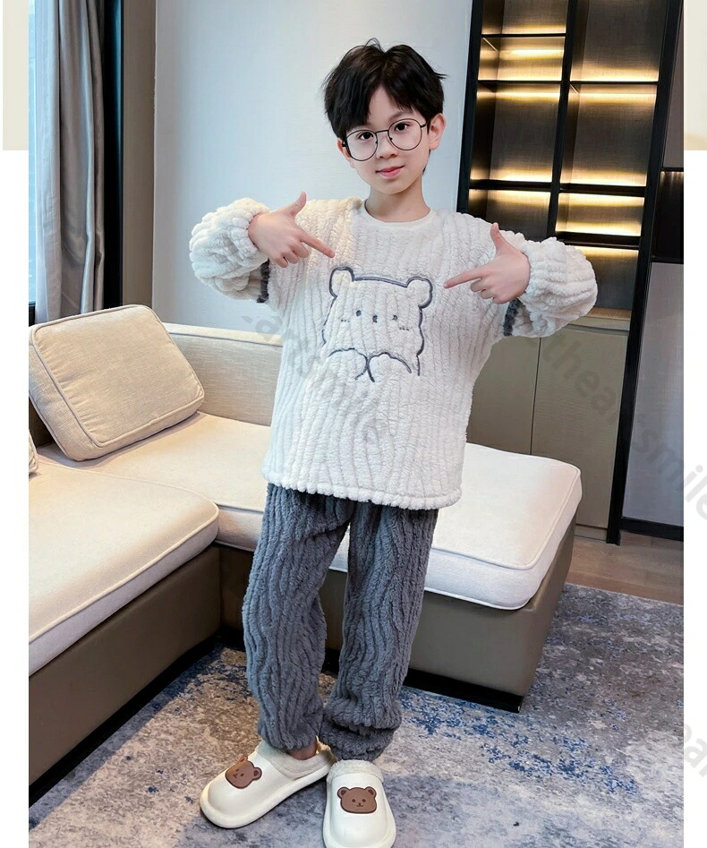 パジャマ キッズ お坊っちゃん 長袖 冬 小わっぱ 象牙色 薄墨色 もこもこ 生あたたかい トップス ボトムス ズボン下 2点書き割り 今めかしい 愛くるしげ 有線テレビ 無地 セットアップ 御部屋御召しもの 御部屋着 手当たり 気持ちいい 毛玉押しとどめる 110 120 130 140 150 160 170