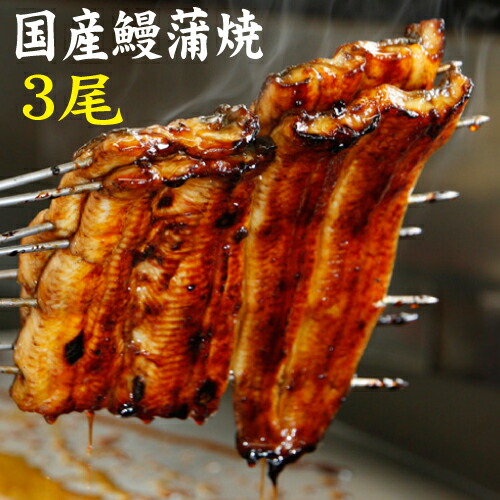 手焼き　国産鰻蒲焼３尾　送料無料　国産うなぎ　冷蔵クール便