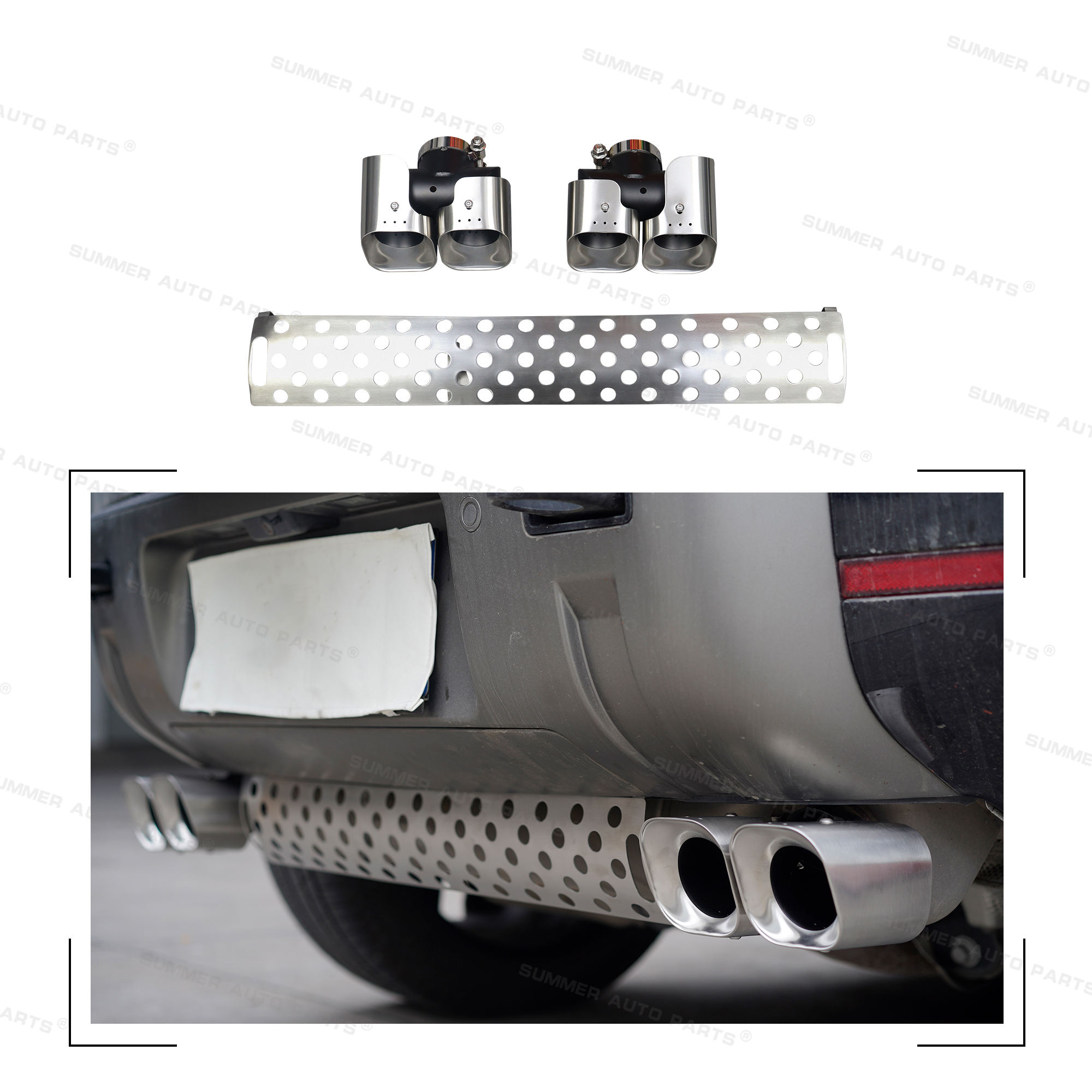 Land Rover Defender90/110/130 　2020-2025 スクエアエキゾーストマフラーパイプ　シルバー　【並行輸入品】｜輸入カーパーツ専門店　NUN