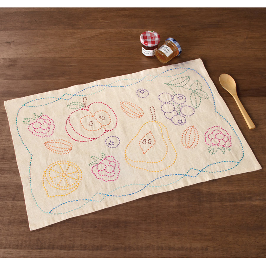 こぎん刺し　テーブルセンター　ランチョンマット　ジュート生地　刺し子 刺し子のテーブルセンター＜カラフル＞ | リバティ 生地、編み物