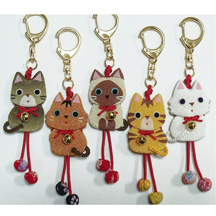 ハンドメイド キーホルダー 猫 ブルー