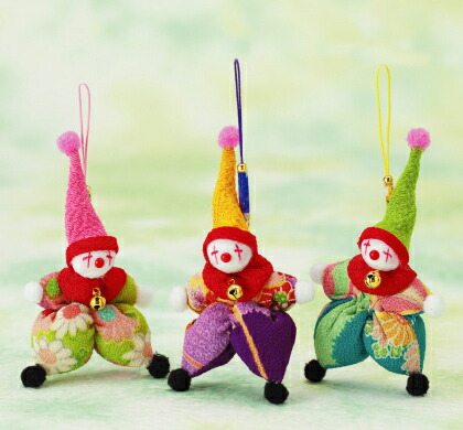 楽天市場 手作りキット 京ちりめんストラップ ピエロ 3ヶセット Rcp 布がたり ちりめん和柄生地と手芸