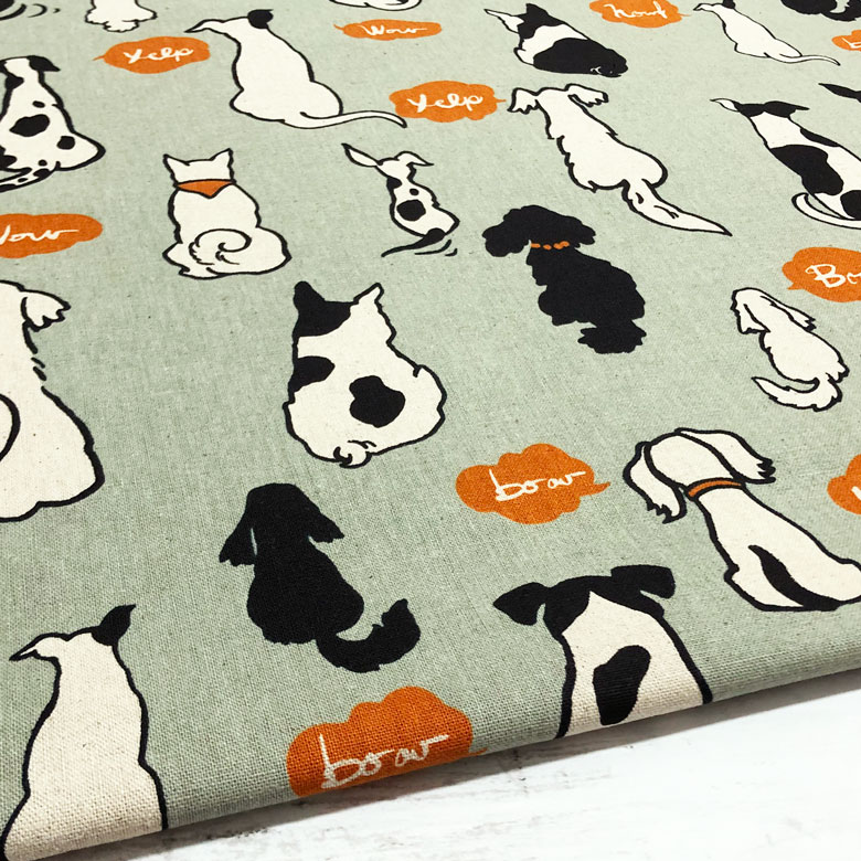 楽天市場 10センチ単位 犬柄 生地 後ろ姿わんこ グリーン 綿麻キャンバス コットンリネン 北欧風 商用利用可 生地 犬 柴犬 プードル ダックス チワワ フレブル ヌノズキ 布好き 生地 布地の専門店 Nunozuki