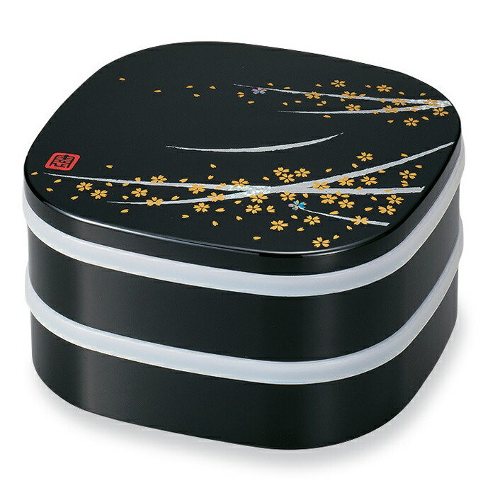 楽天市場】山中塗 5.0三段角重 花の小路 （黒）（タッパ付