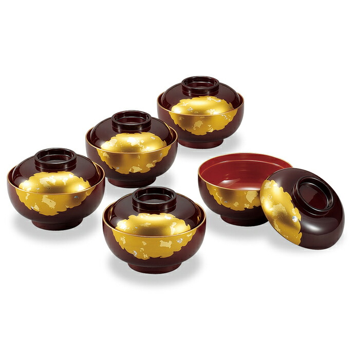 山中塗 雑煮椀（5客）溜金雲【雑煮 お雑煮】【お椀 汁椀】【お正月 迎春 新春のお祝いに】【正月料理 おせち】【漆器】【日本製】【Made in Japan】【山中塗】【送料無料】