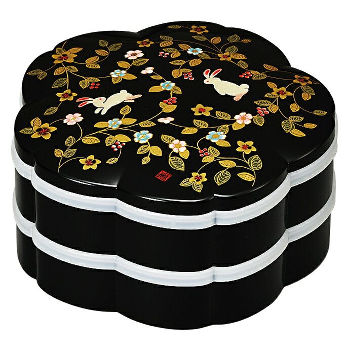 楽天市場】山中塗 5.0三段角重 花の小路 （黒）（タッパ付