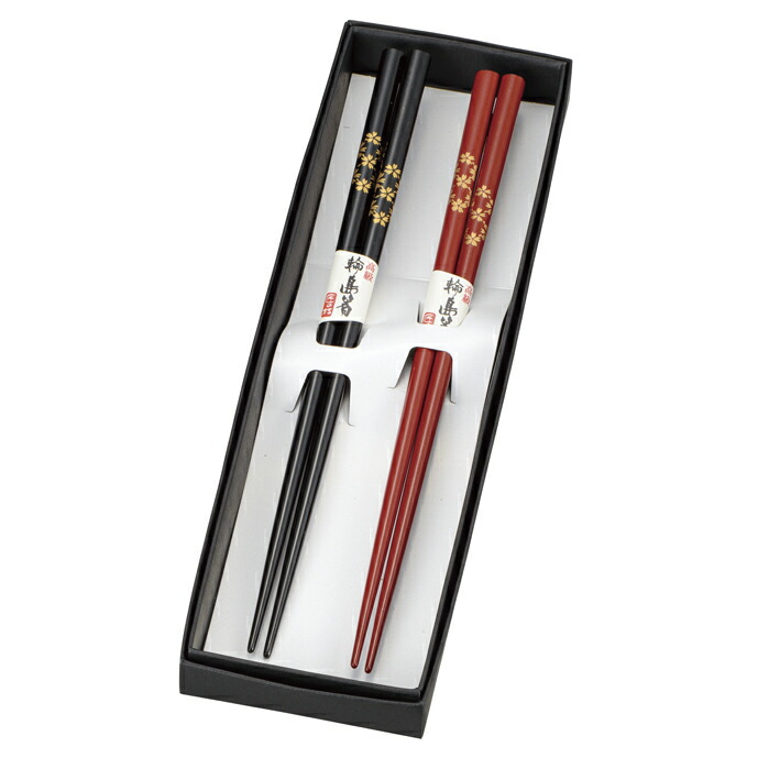 楽天市場】大藤漆器店 輪島塗 夫婦箸 箸置付 黒・朱 桜沈金 WA9-