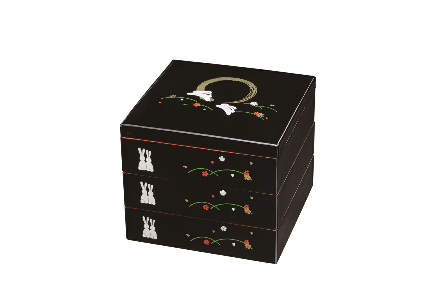 信頼 楽天市場 7 0三段重箱 黒内朱 満月うさぎ 重箱 じゅうばこ お正月 迎春 おせち お節 お花見 ピクニック 運動会 行楽 日本製 紀州漆器 送料無料 ぬりものｊａｐａｎ 内祝い Www Olicitante Com Br