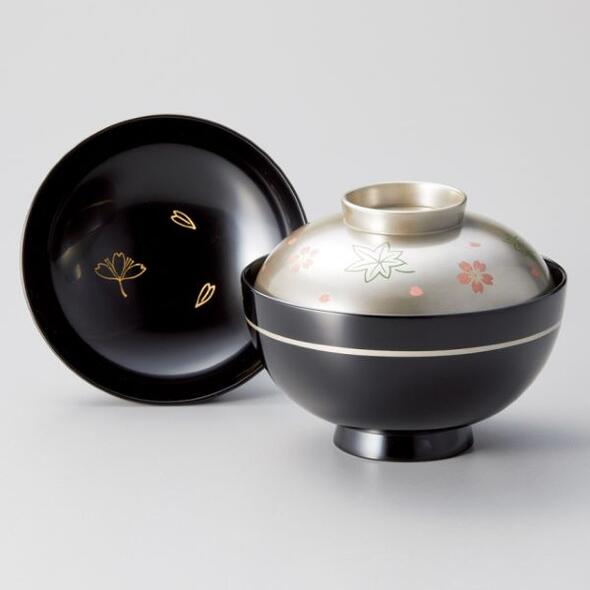 木製 越前漆器 吸物椀 1客 銀彩 桜楓 漆塗り 黒塗り 越前塗り 蒔絵 磨き お椀 蓋付き【ギフト・内祝い・成人内祝い・結婚内祝い・新築祝い・お返し】【楽ギフ_包装選択】【楽ギフ_のし】【楽ギフ_のし宛書】