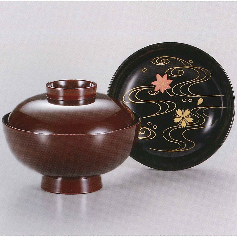 木合 越前漆器 お吸物椀 ５客 漆塗り 見返し水に春秋 手描き蒔絵 越前塗り お椀 蓋付き おわん【ギフト・内祝い・成人内祝い・結婚内祝い・新築祝い・お返し】【楽ギフ_包装選択】【楽ギフ_のし】【楽ギフ_のし宛書】