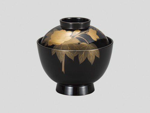 木製 山中塗師細工 吸いもの椀 5客 漆ペンキ塗り 立ち葵 蒔絵 山中ペンキ塗り お椀 蓋付き添い人【差し上げ物・内祝い・成年者内祝い・一緒になる内祝い・造営祝賀会・しっぺい返し】【楽ギフ_荷造り選りわける】【楽ギフ_のし】【楽ギフ_のし宛書】