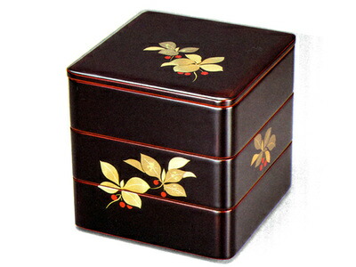 楽天市場】和食器 三段重箱 6.5 沈金 枝松 溜内朱 越前塗り 漆塗り