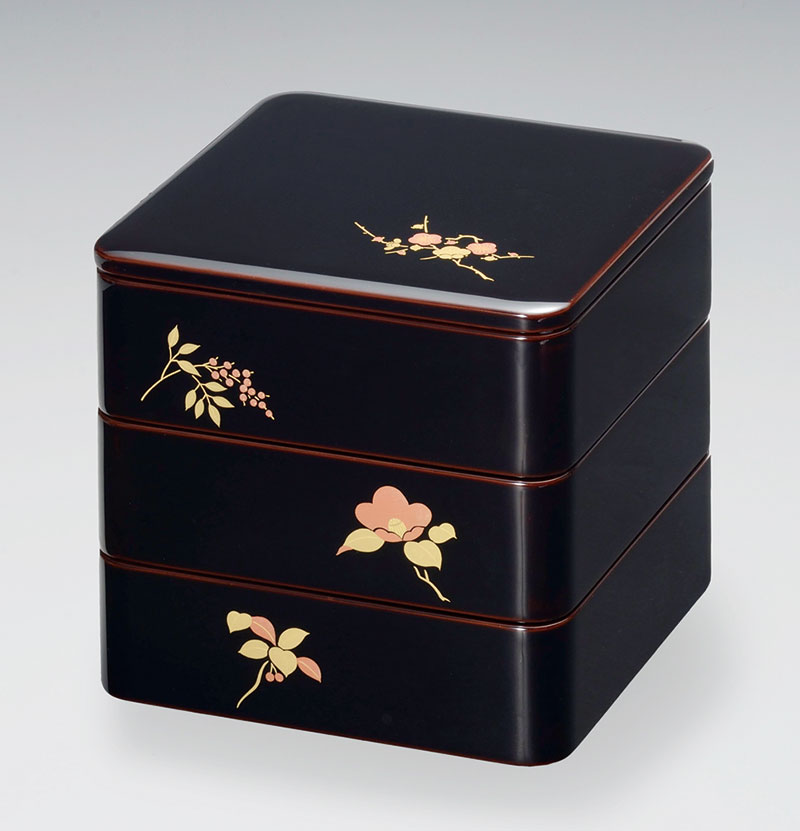 楽天市場】和食器 三段重箱 6.5 沈金 枝松 溜内朱 越前塗り 漆塗り