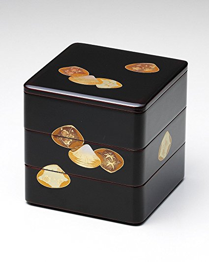 楽天市場】三段重 会津漆器 6.5寸 黒内朱 枝梅 共足 会津塗り