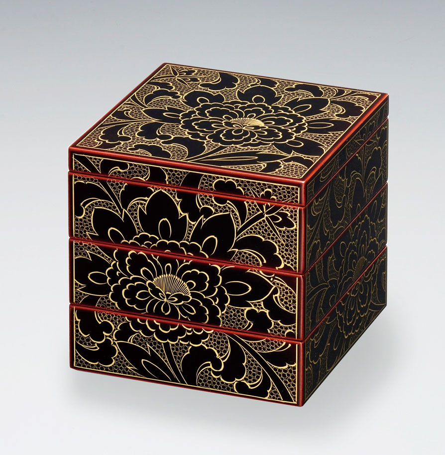 楽天市場】和食器 三段重箱 6.5 沈金 枝松 溜内朱 越前塗り 漆塗り