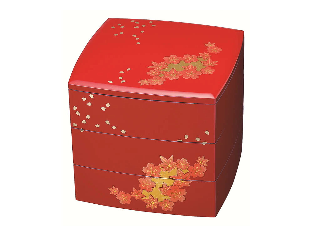 和食器 6.5寸 三段重箱 朱内黒塗り 箔春秋 胴張 お重 紀州漆器 紀州塗り ３段重【ギフト】【楽ギフ_包装選択】【楽ギフ_のし】【楽ギフ_のし宛書】