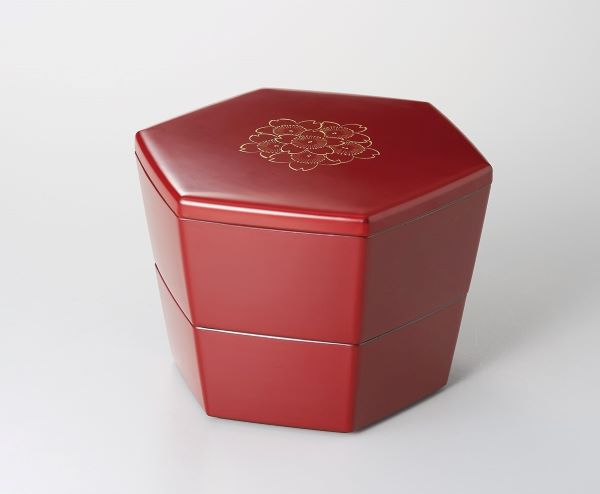 入子重 沈金 桜 亀甲 古代朱 漆塗り 二段重箱 木合 越前漆器 和食器 越前塗り【おしゃれ かわいい】 【ギフト】【楽ギフ_包装選択】【楽ギフ_のし】【楽ギフ_のし宛書】