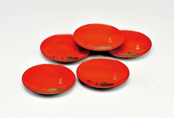 会津塗　穂岳　堅地　溜塗　銘々皿揃　5枚セット　天然木　漆塗り　漆器　朱　木製 会津塗 穂岳 堅地 溜塗 銘々皿揃 5枚セット 天然木 漆塗り 漆器 朱