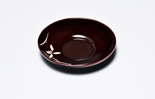 会津漆器 茶托 ダルマ型 4.0 溜塗り 一輪花 四寸 会津塗り 5枚組 木粉【ギフト】