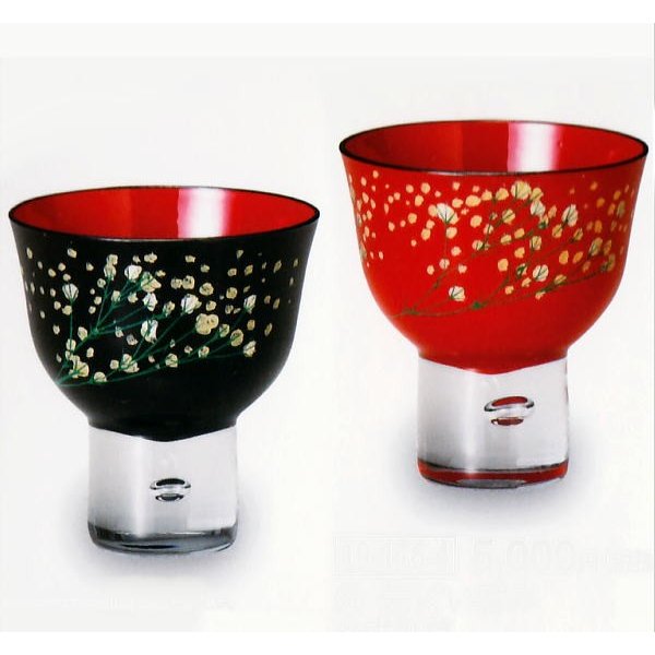 楽天市場】会津塗 漆芸ガラスぐい呑み かすみ草 黒内朱《酒器として