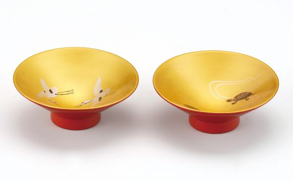 楽天市場】金地 1.8 小盃 2P 鶴亀(手描) 2客 セット 酒器 天然木製 漆+