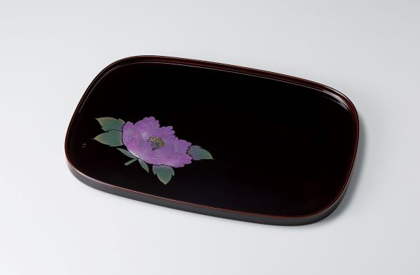 小判盆 牡丹 溜 漆塗り 尺2寸 長角 木製 越前漆器 越前塗り【楽ギフ_包装選択】【楽ギフ_のし】【楽ギフ_のし宛書】