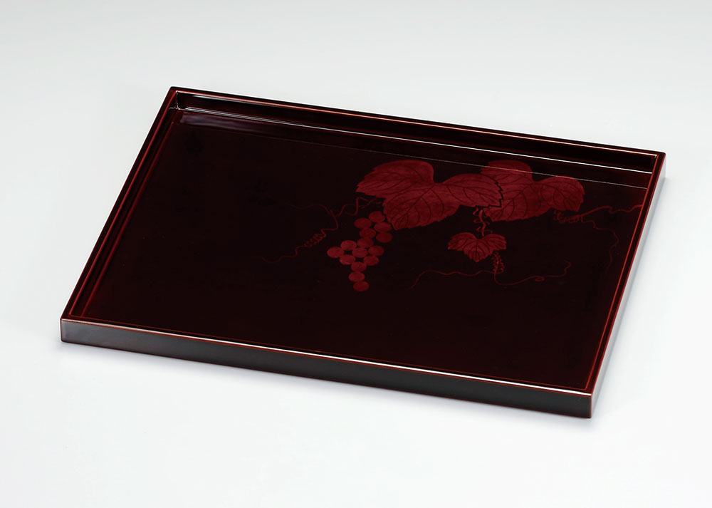 木製 越前漆器 長手盆 お盆 漆塗り 溜塗り ぶどう 箔蒔絵 越前塗り 天然木 長角盆 尺３寸 １枚【ギフト】【楽ギフ_包装選択】【楽ギフ_のし】【楽ギフ_のし宛書】